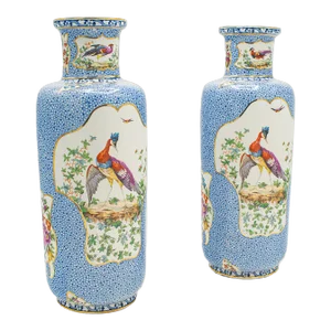 1900s Edwardian Pair of Antique Decorative Stem Vases, English, Ceramic Flower Sleeve