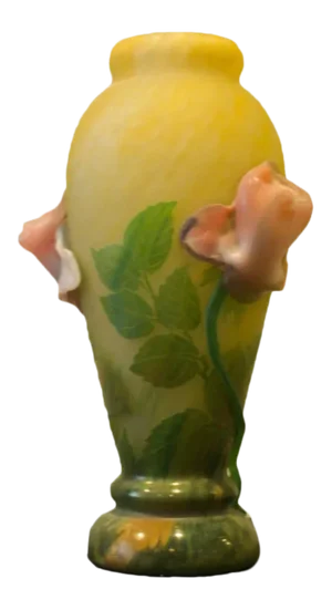 Antique Cameo Glass Vase With Two Rose Applications by Galle