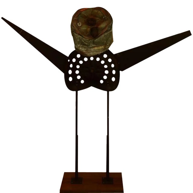 1989 Vintage Rustic Sculpture on Wooden Base For Sale