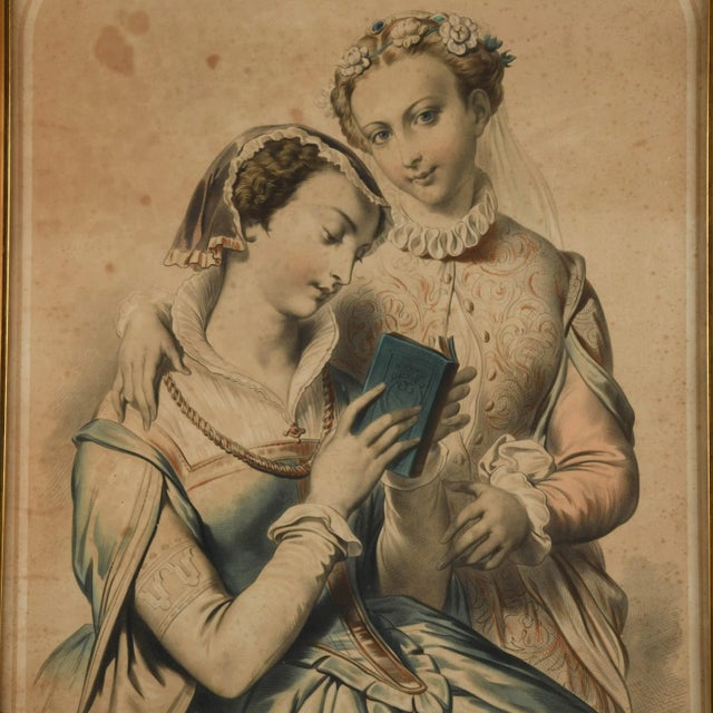 This Framed Signed Louis Stanislas Marin-Levigne Hand-Colored Lithograph and Print "Grands Groupes Aux Deux Crayons No.3"...