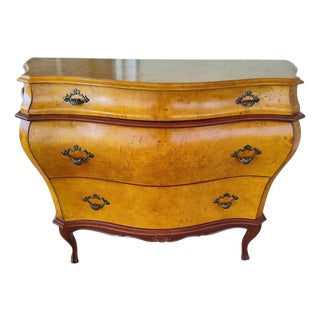 Vintage Italian Rococo Style Burl Wood 3-Drawer Bombe Commode Chest For Sale