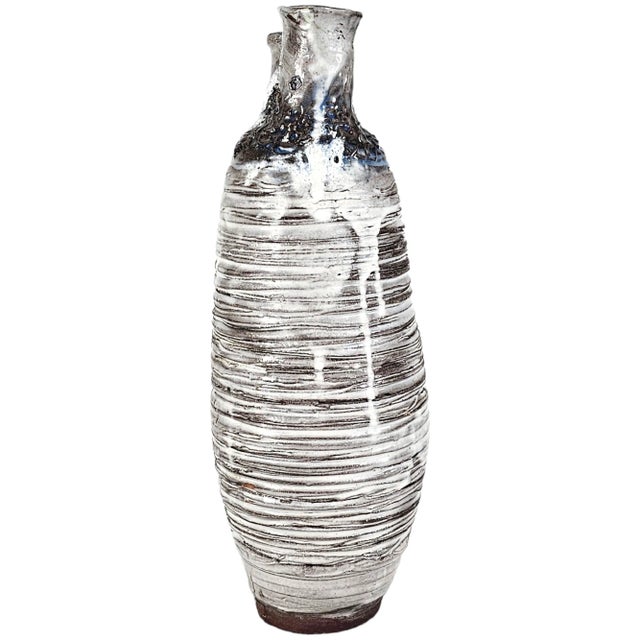 Modern Vintage Studio Pottery Tulipière Ikebana Vase With Coil Construction and Ash Drip Glaze, 13" For Sale - Image 3 of 8