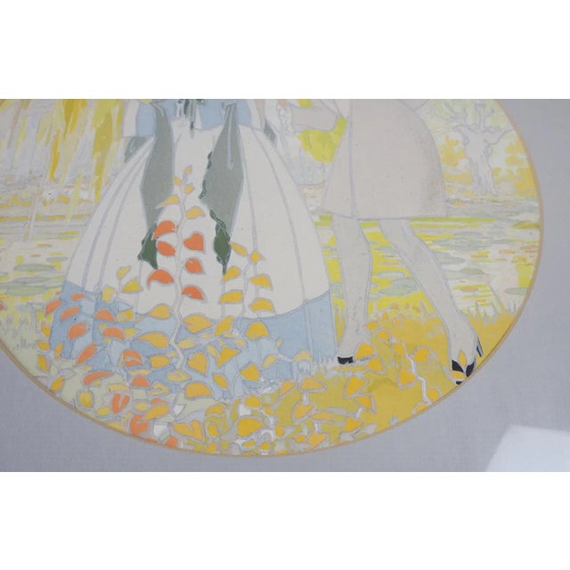 Vintage Art Deco French Pochoir Courting Couple For Sale - Image 4 of 5