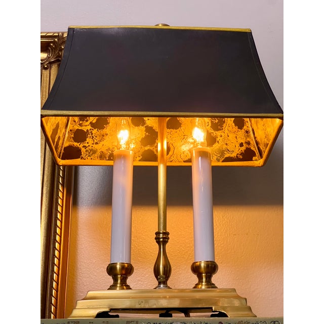 Late 20th Century Small Brass Twin Candle Bouillotte Style Lamp With Black Parchment Shade For Sale - Image 14 of 17