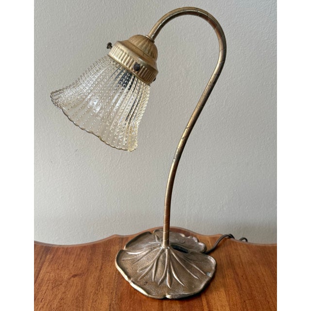 Metal Mid 20th Century Gooseneck Lily Pad Lamp With Glass Shade For Sale - Image 7 of 10