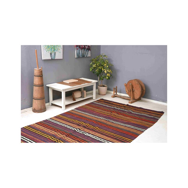 1960s Striped Vintage Turkish Kilim Rug - 5`10" X 12`8" For Sale - Image 5 of 6