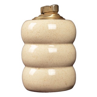 Cream Speckled Ceramic and Brass Table Lighter by Tommaso Barbi, 1970s For Sale