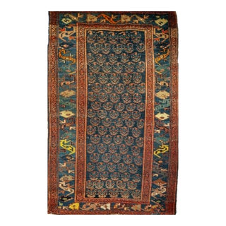Antique Bidjar Area Rug, Handwoven Allover Paisley Pattern. Blue & Green, 4’ X 6’ For Sale