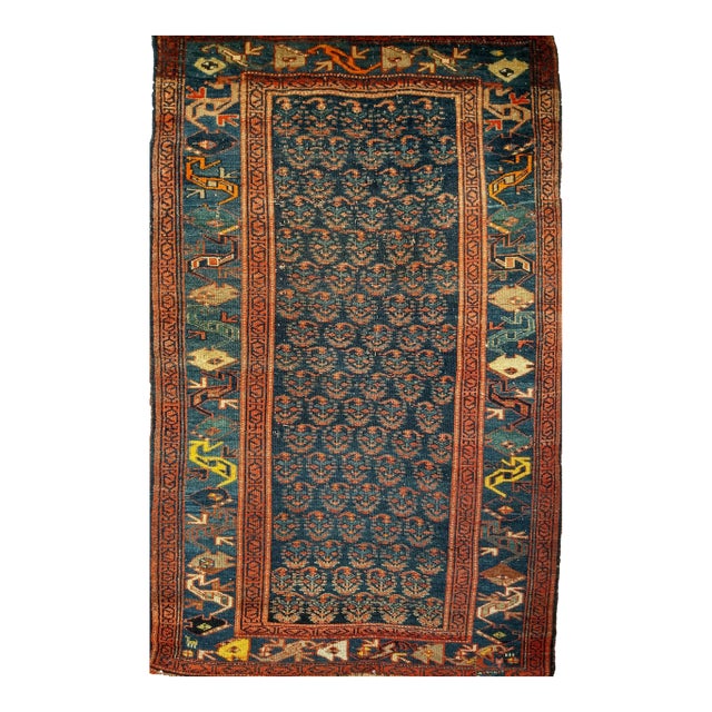 Antique Persian Bidjar Area Rug, Handwoven Allover Paisley Pattern. Blue & Green, 4’ X 6’ For Sale