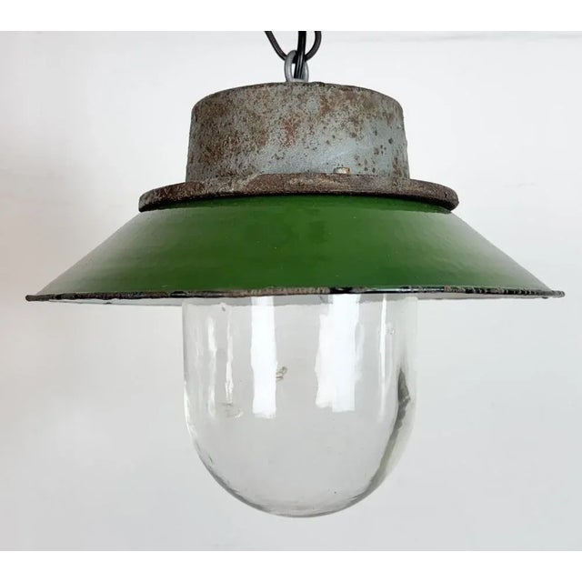 Industrial Green Enamel and Cast Iron Pendant Light, 1960s For Sale - Image 6 of 16