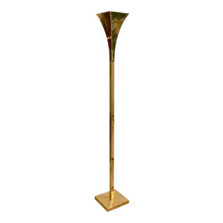 Hollywood Regency Mid Century Solid Brass Torchiere Floor Lamp For Sale