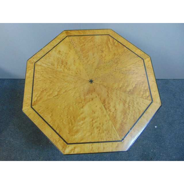 Beautiful Beidermier Table, Birdseye maple pie slice veneered top with ebonized inlay trim and maple skirt, rope twist...