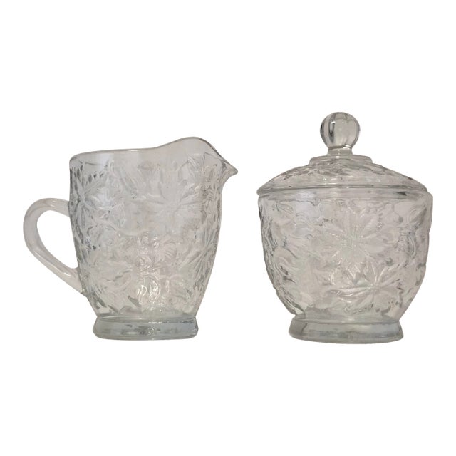 Vintage Princess House Fantasia Crystal Sugar Bowl With Lid & Creamer Set For Sale