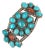 6 5/8" c1970's JB Native American sterling turquoise and coral cluster cuff bracelet For Sale