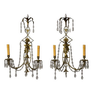 1950s Neoclassical Style, Wall Sconces, Bronze, Crystal, France - a Pair For Sale
