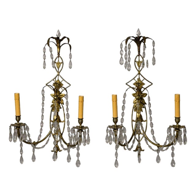 1950s Neoclassical Style, Wall Sconces, Bronze, Crystal, France - a Pair For Sale