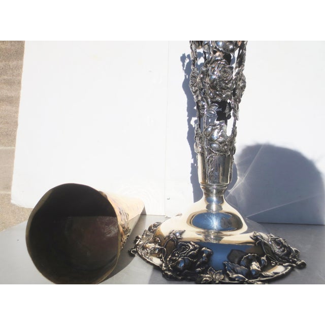 Silver Sterling Silver Tall Floral Vase Circa 1910 For Sale - Image 8 of 11
