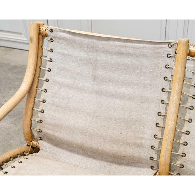 Wood 3-Seater Bench in Rattan and Cotton Canvas, 1960s For Sale - Image 7 of 10