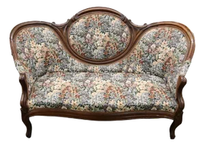 Mid 20th Century Antique Victorian Medallion Back Parlor Sofa