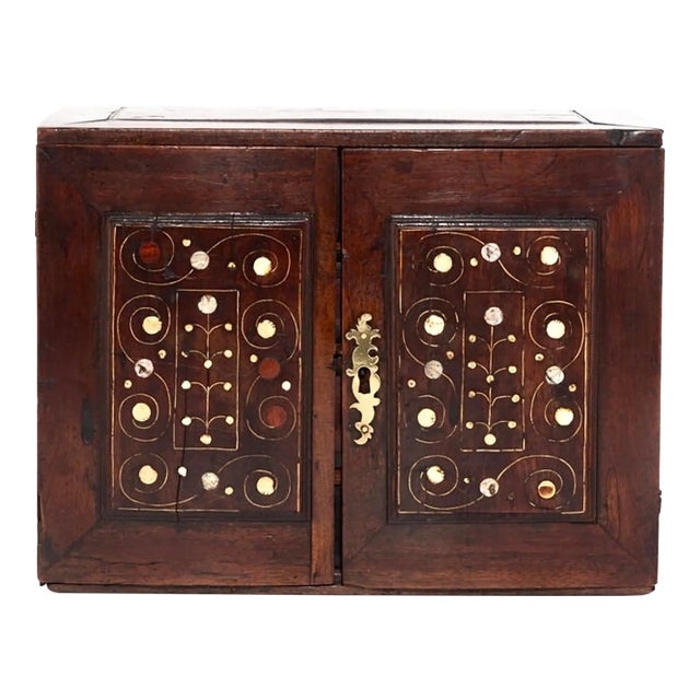 18th Century Inlaid Bone and Mop Walnut Table Cabinet For Sale