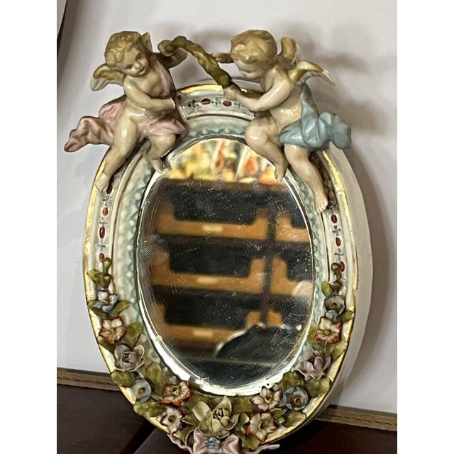 Antique Porcelain Wall or Mantel Mirrors with Cherubs and Birds from Meissen, Germany, Set of 3 For Sale - Image 3 of 18