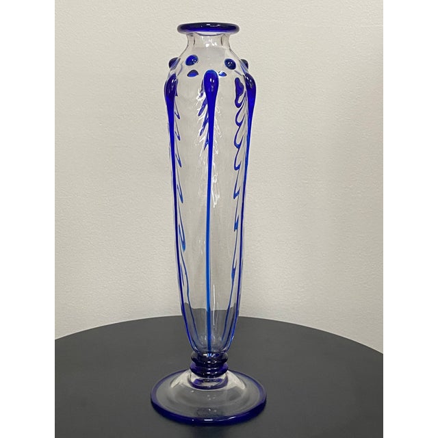 Glass Art Deco St. Louis France Art Verrier Cobalt Crystal Bud Vase For Sale - Image 7 of 13