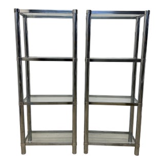 Mid-Century Chrome and Glass Etageres or Bookcases, 1970s - A Pair For Sale