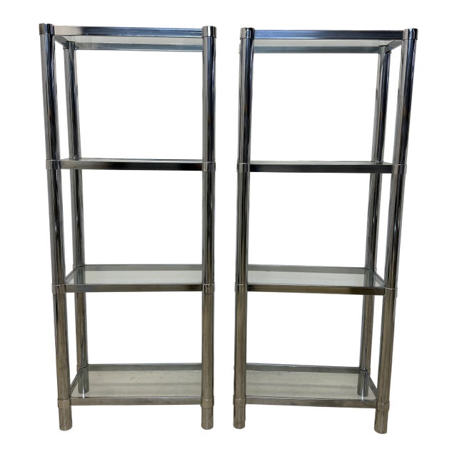 Mid-Century Chrome and Glass Etageres or Bookcases, 1970s - A Pair For Sale