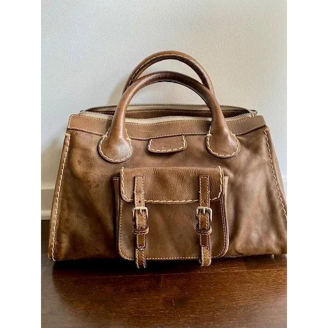 Animal Skin Vintage Chloé Edith Top Handle Satchel Handbag, Phoebe Philo Edition, Medium Brown/Taupe, Made in Italy For Sale - Image 7 of 12