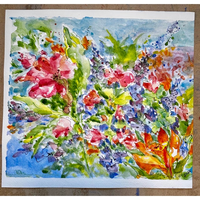 2020s Original Ink and Wash Watercolor Painting Lillies For Sale - Image 5 of 6