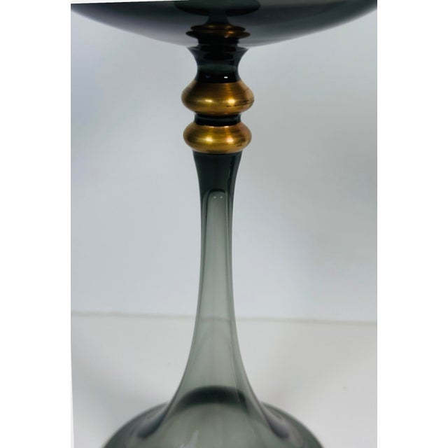 1950s Jean Louis Coquet Limoges Jericho Smoke Crystal Champagne Coupes - Set of 2 For Sale - Image 4 of 17