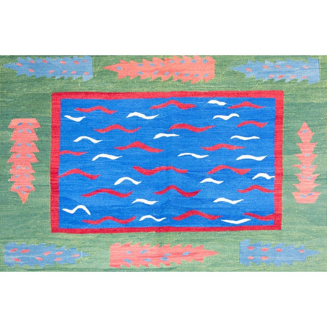 Royal Blue Vintage Turkish Kilim Rug For Sale - Image 8 of 15