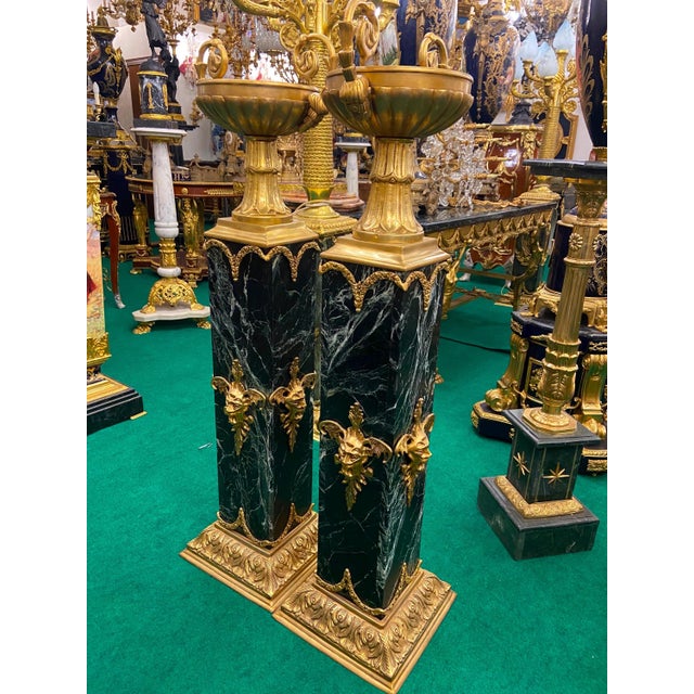 1960s Pair of Louis XVI Empire Style Marble & Bronze Jardinieres / Pedestal For Sale - Image 4 of 8