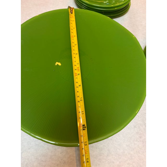 Glass Vintage Italian Murano Style Hand Blown Emerald Green Glass Plate Set 18pc For Sale - Image 7 of 12