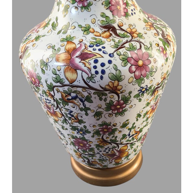 Pink Late 20th Century Vintage Italian Pottery Faience Majolica Multi Floral Table Lamp For Sale - Image 8 of 11