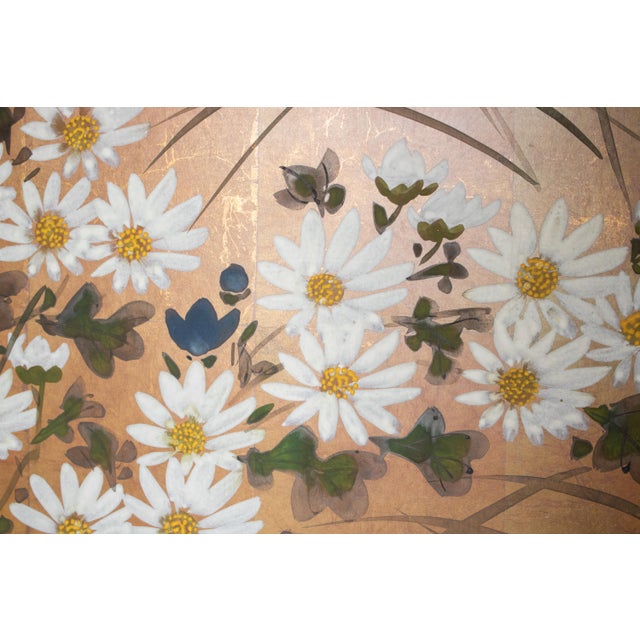 "Autumn Flowers", 1970s Showa Era Japanese Painted Byobu Screen For Sale - Image 10 of 18