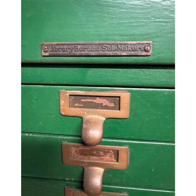 Vintage Library Bureau Green 54-Drawer Card Catalog Cabinet For Sale - Image 4 of 4
