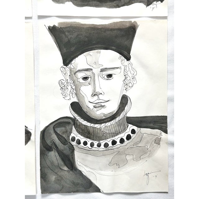 Figurative Original 1971 Ink Portrait Paintings – Historical Figure Portrait Studies (Set of 6) For Sale - Image 3 of 12