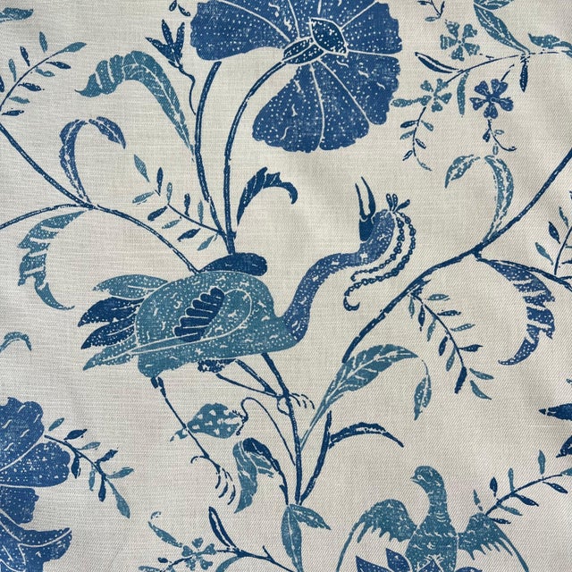 White 14.63 yards Brunschwig & Fils “Batik” with border in “Pacific” colorway // heavy cotton upholstery decorator fabric // decorator fabric For Sale - Image 8 of 9