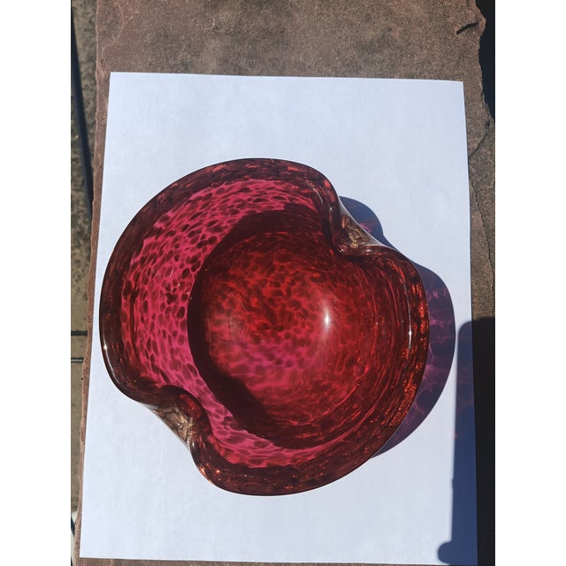 Murano Attributed Aventurine Glass Bowl/Catchall/Ashtray – Cranberry Red With Gold Sparkle For Sale In Tulsa - Image 6 of 12