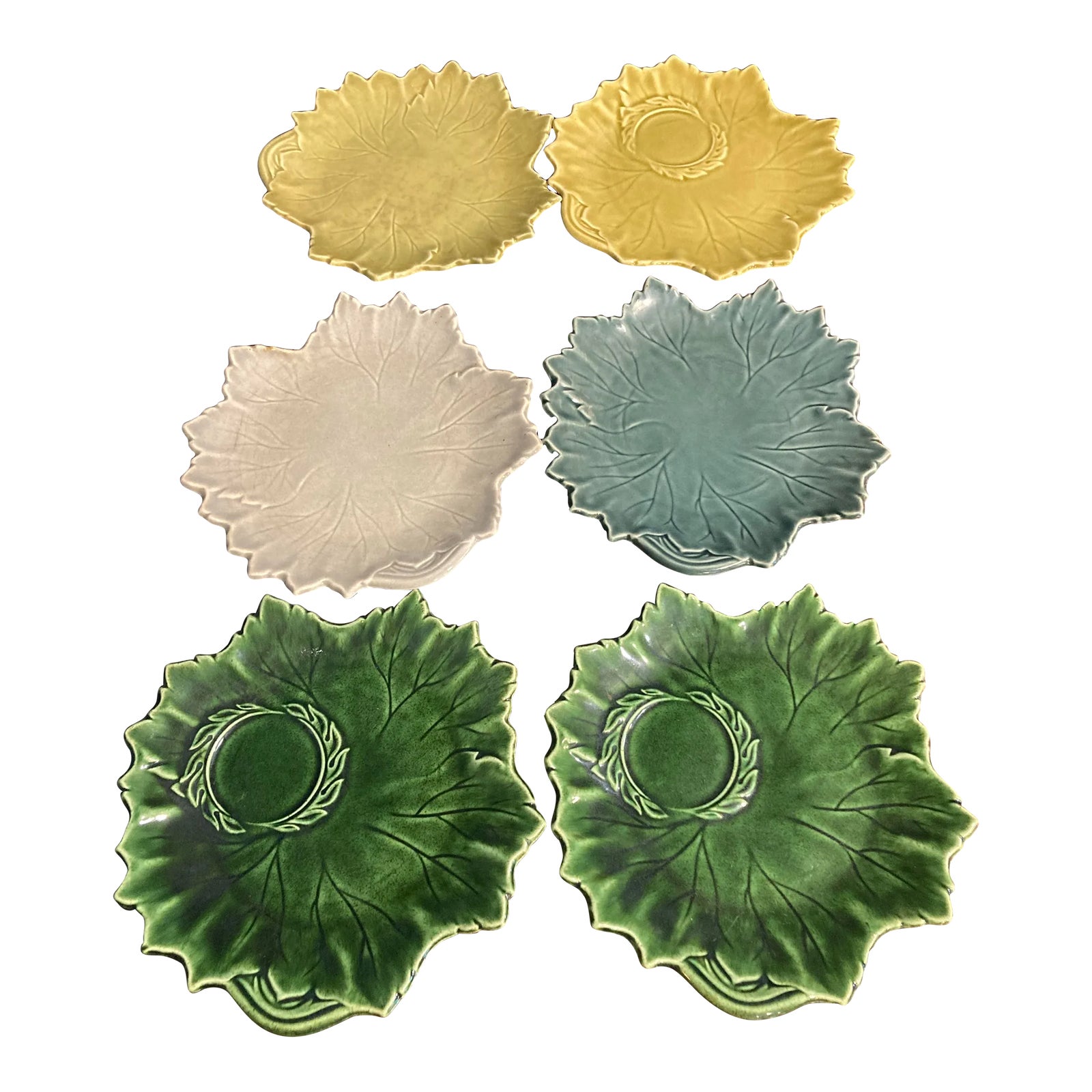 1940's Steubenville Woodfield Majolica Leaf Plates- Set of 6