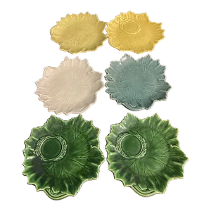 1940's Steubenville Woodfield Majolica Leaf Plates- Set of 6