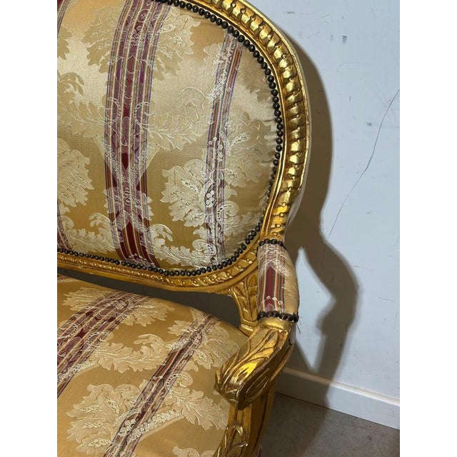 Antique French Louis XVI Style Salon Set with Marble Coffee Table, Set of 4 For Sale - Image 4 of 8