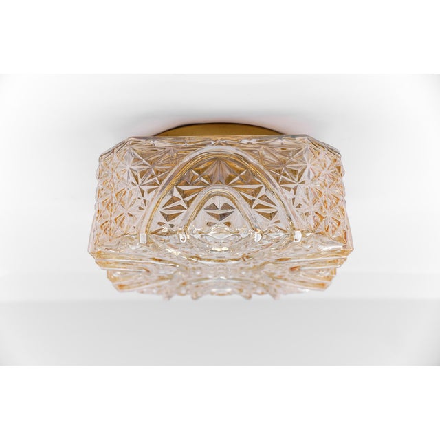 Mid-Century Modern Square 3D Amber Glass Flush Mount Lamp by Limburg, Germany, 1960s For Sale - Image 3 of 12