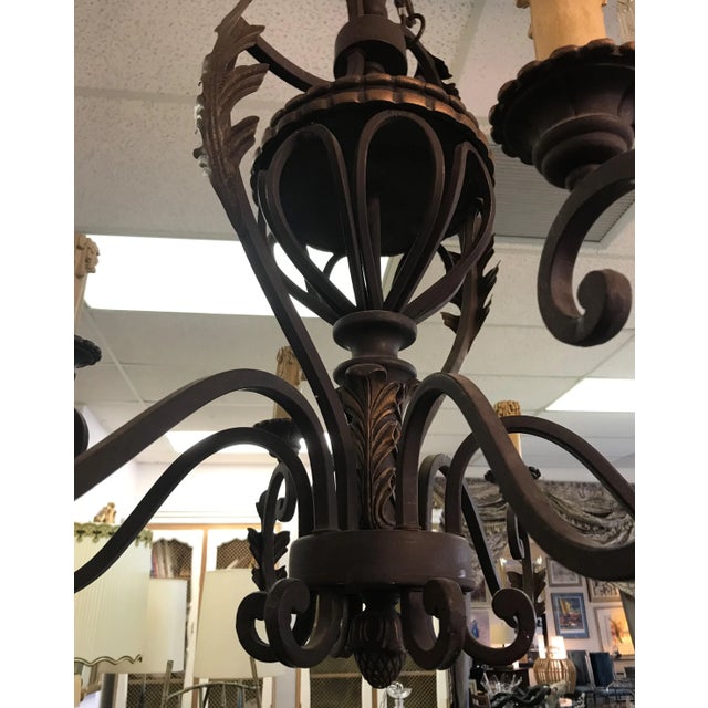 Vintage Iron Chandelier With 6 Lights and Acanthus Leaf Detail For Sale In West Palm - Image 6 of 9