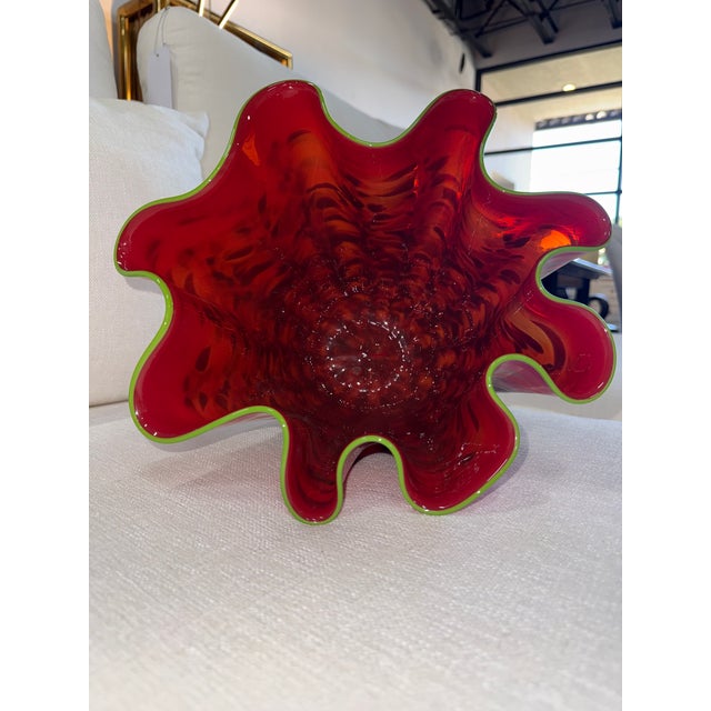 Contemporary Chihuly Red Macchia Vase With Lime Green Lip - Signed/ Marked Pp01 For Sale - Image 3 of 5