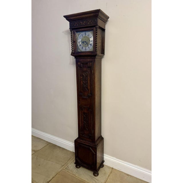 Brown Antique Edwardian Oak Triple Weight Chiming Grandmother Clock, 1900 For Sale - Image 8 of 10