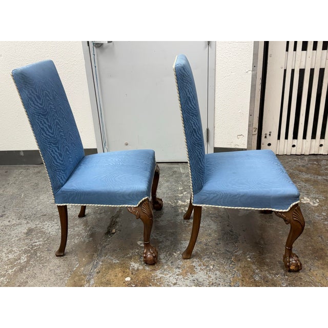 Chippendale Moiré-Patterned Fabric Side Chairs, Vintage For Sale In San Francisco - Image 6 of 12