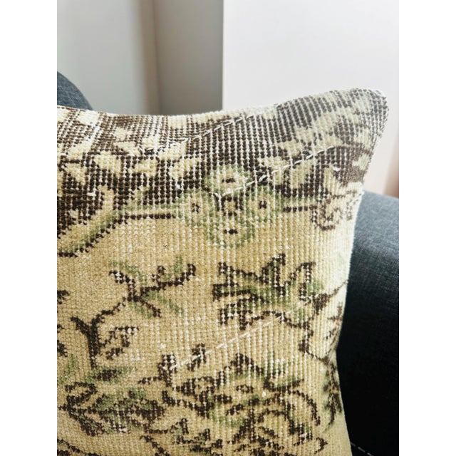 Turkish Vintage Turkish Rug Pillow Cover, Handwoven Wool Isparta Floral Cushion, Moody Dark Brown Boho Pillow, 16x16 In For Sale - Image 3 of 8