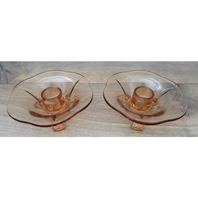 1940s 1940s Fostoria Fairfax Style Amber Glass Candle Stick Holders - a Pair For Sale - Image 5 of 5